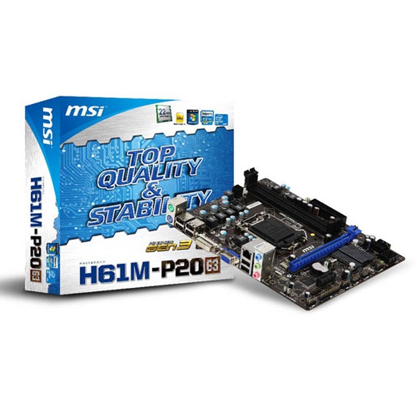 Picture of msi H61M-P20 (G3) Socket 1155 DVI VGA 8 Channel Audio mATX Motherboard