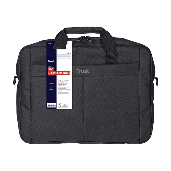 Picture of Trust Primo Laptop Bag 16 Inch, Work Bag with Padded Interior, Adjustable Shoulder Strap, Dual Metal Zippers, Messenger Bag for Business, Notebooks, Macbook - Black