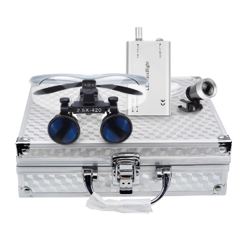 Picture of Dental Surgical Binocular Loupes 2.5x +5W LED Headlight + Aluminium Case