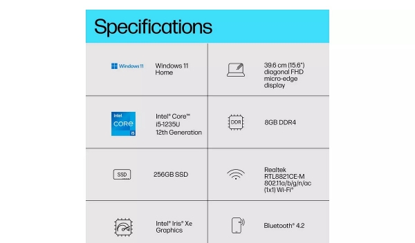 Picture of HP 15s Intel Core i5-1235U 8GB RAM 256GB SSD 15.6 Inch Windows 11 Laptop - 15S-FQ5021NA