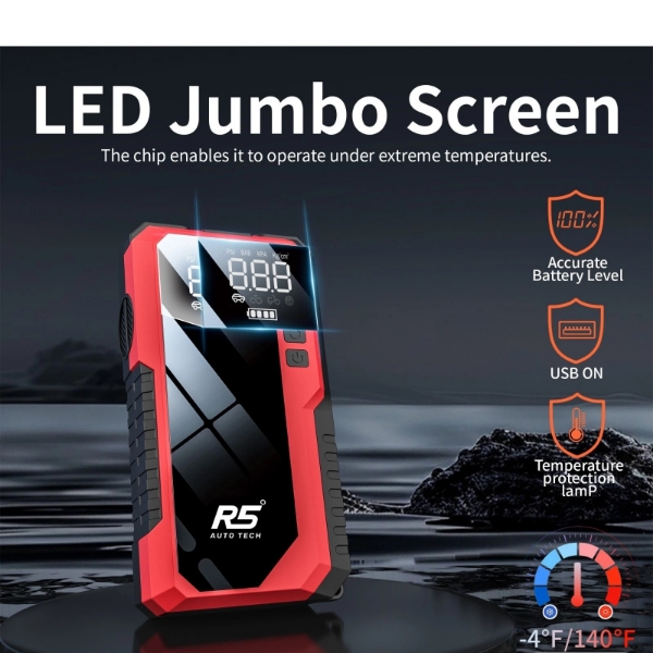 Picture of 8000mAh Jump Starter and Power Bank – 800A Peak, 4-in-1 with Air Compressor, Battery Booster RED