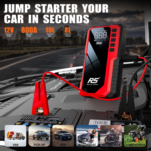 Picture of 8000mAh Jump Starter and Power Bank – 800A Peak, 4-in-1 with Air Compressor, Battery Booster RED