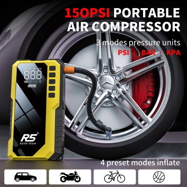 Picture of 8000mAh Jump Starter and Power Bank – 800A Peak, 4-in-1 with Air Compressor, Battery Booster. Yellow