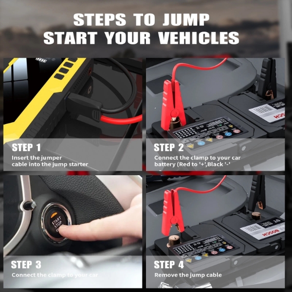 Picture of 8000mAh Jump Starter and Power Bank – 800A Peak, 4-in-1 with Air Compressor, Battery Booster. Yellow