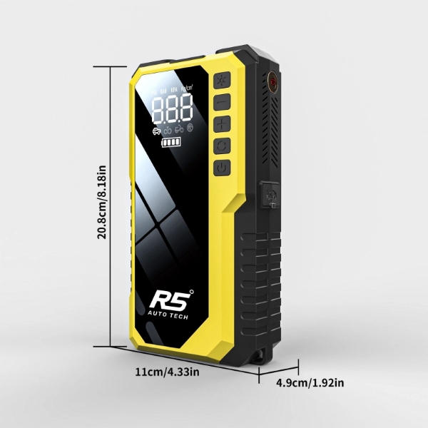 Picture of 8000mAh Jump Starter and Power Bank – 800A Peak, 4-in-1 with Air Compressor, Battery Booster. Yellow