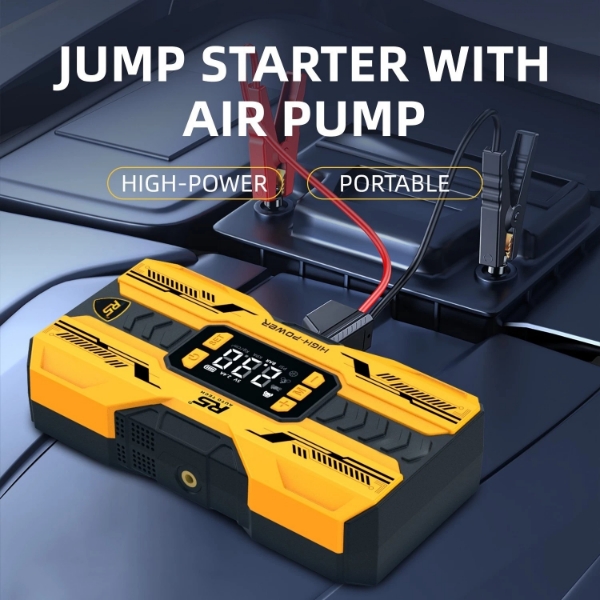 Picture of Car Jump Starter 8000mAh, 800A Peak | 4-in-1 Portable Air Compressor & Power Bank Yellow
