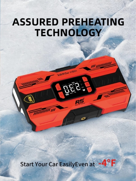 Picture of Car Jump Starter 8000mAh, 800A Peak | 4-in-1 Portable Air Compressor & Power Bank Red