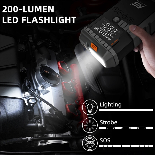 Picture of Jump Starter 8000mAh 800A Peak 4-in-1 Portable Power Bank with Air Compressor & LED Flashlight Grey