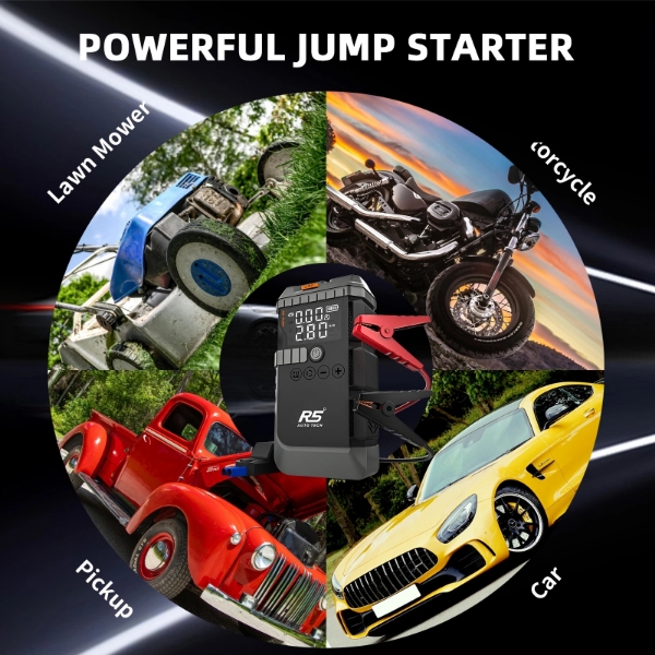 Picture of Jump Starter 8000mAh 800A Peak 4-in-1 Portable Power Bank with Air Compressor & LED Flashlight Grey