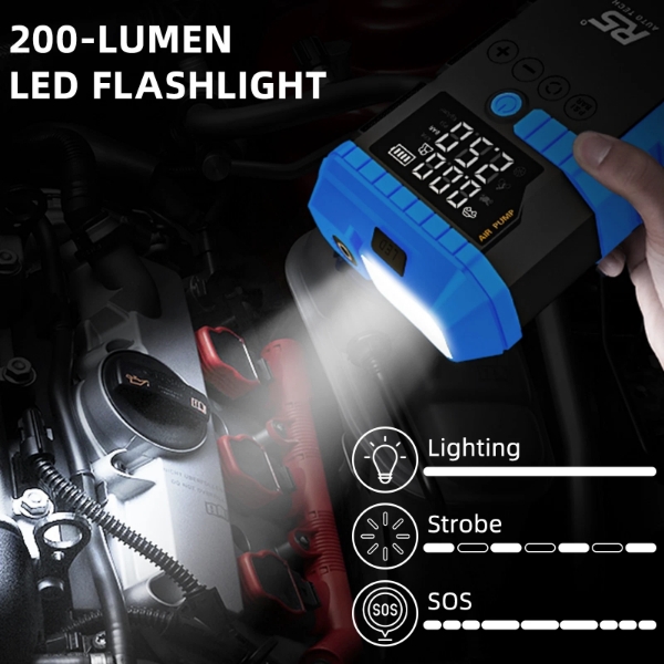 Picture of Jump Starter 8000mAh 800A Peak 4-in-1 Portable Power Bank with Air Compressor & LED Flashlight Blue