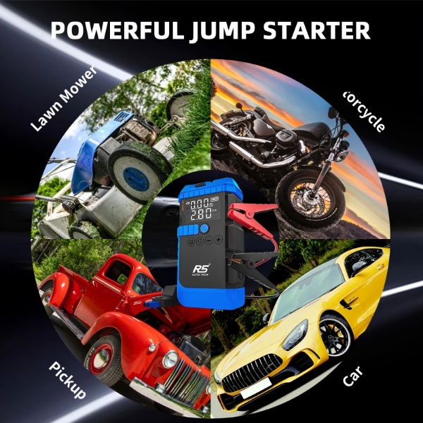 Picture of Jump Starter 8000mAh 800A Peak 4-in-1 Portable Power Bank with Air Compressor & LED Flashlight Blue