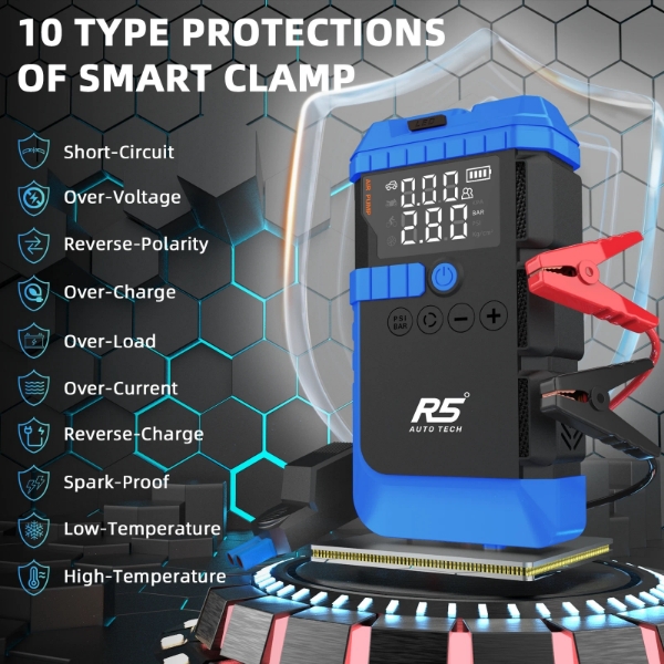 Picture of Jump Starter 8000mAh 800A Peak 4-in-1 Portable Power Bank with Air Compressor & LED Flashlight Blue