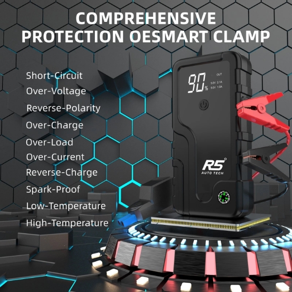 Picture of Car Jump Starter, 8000mAh, 800A Peak, 3-in-1 with LED Flashlight, Power Bank Black