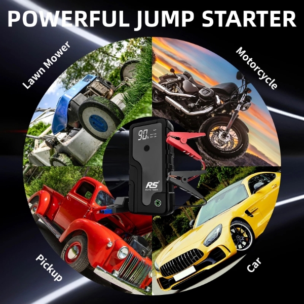 Picture of Car Jump Starter, 8000mAh, 800A Peak, 3-in-1 with LED Flashlight, Power Bank Black