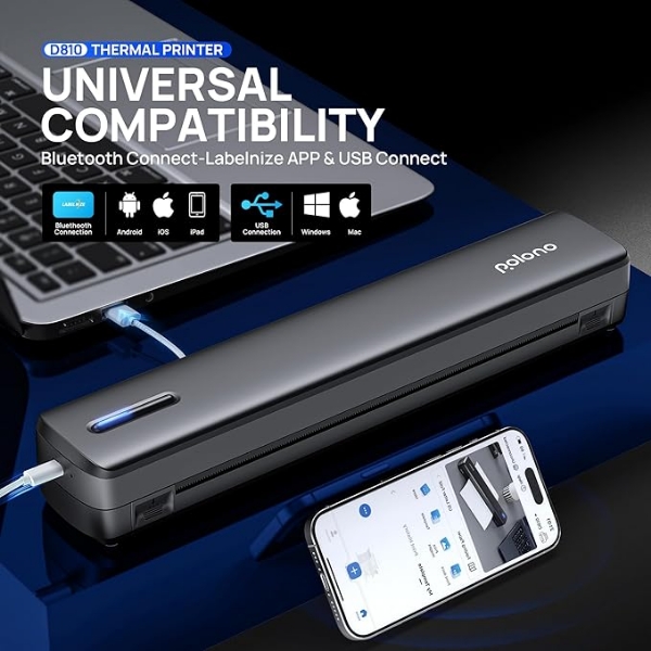 Picture of POLONO Portable Printer Wireless for Travel, D810 Bluetooth Thermal Printer A4