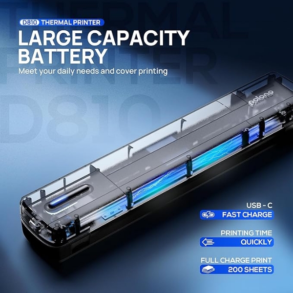 Picture of POLONO Portable Printer Wireless for Travel, D810 Bluetooth Thermal Printer A4