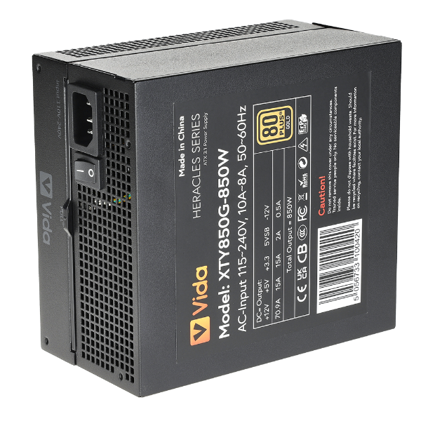 Picture of VIDA 850W Heracles Black ATX 3.1 Gaming PSU, 80+ Bronze, 14cm Ultra-Quiet FDM Fan