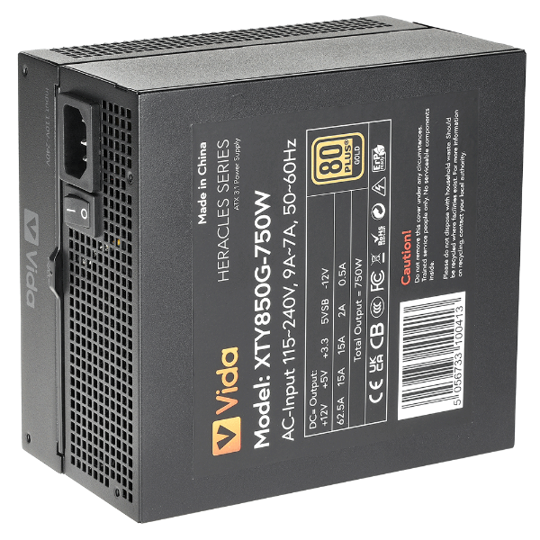 Picture of VIDA 750W Heracles Black ATX 3.1 Gaming PSU, 80+ Bronze, 14cm Ultra-Quiet FDM Fan