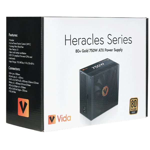 Picture of VIDA 750W Heracles Black ATX 3.1 Gaming PSU, 80+ Bronze, 14cm Ultra-Quiet FDM Fan